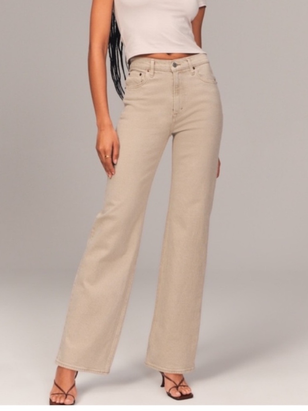 Abercrombie & Fitch Beige Wide Leg Jeans